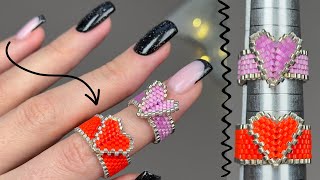 Beaded ring with a 3D heart. Brick + Peyote stitch tutorial ♥️