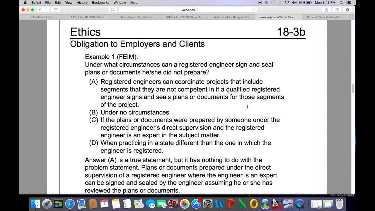 Cee 300 Fe Example Ethics Problem Youtube