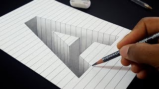 Easy Drawing! How to Draw 3D Hole Letter A Shape in Line Paper