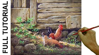 TUTORIAL: Acrylic Painting Landscape / Chickens in the Barn / JMLisondra