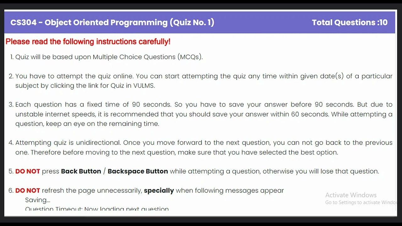 Cs304 Quiz 1 Solution Cs304 Object Oriented Programming Spring Cs304 Quiz 1 Solution Cs304 Object Oriented Programming Spring