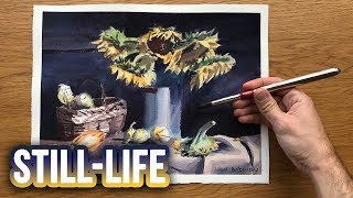 Complex Still Life - Sunflowers in Watercolor