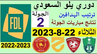 ترتيب دوري يلو الدرجة الأولى السعودي بعد مباريات الجولة 2 اليوم الثلاثاء 22-8-2023