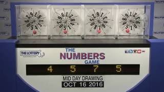 Midday Numbers Game Drawing: Sunday, October 16, 2016
