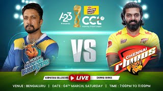 CCL 2023 LIVE - Karnataka Bulldozers vs Chennai Rhinos | Match 10 #A23Rummy #HappyHappyCCL
