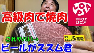 【高級焼肉昼飲み】ロピアの黒毛和牛最高ランクでビールがススム君