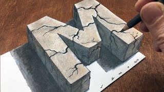 How to Draw Stone Letter M - Drawing with Charcoal Pencil and Marker - By Vamos