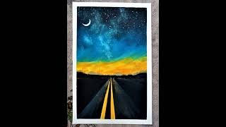 Drawing with oil pastel / Moonlight night scenery drawing #shorts