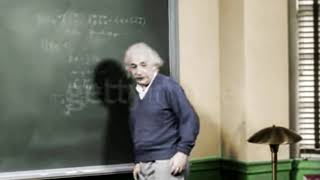 (COLOR!) Albert Einstein in his office at Princeton University