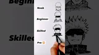 How to Draw Gojo|JujutsuKaisen in different levels😳 #shorts #anime #drawing