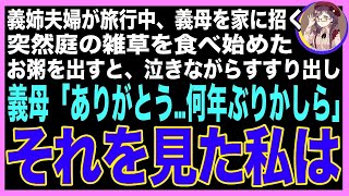 【スカッと】義姉夫婦が旅行中、義母を預かると突然義母が庭に降り雑草を口に詰め込み出したので、慌ててお粥を出すと義母「ありがとう…何年ぶりかしら」→その言葉を聞いた私は無言で立ち上がり（朗読）