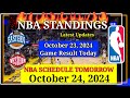 NBA STANDINGS TODAY as of October 23, 2024 | GAME RESULTS | NBA SCHEDULE October 24, 2024