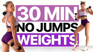 30 MIN FULL BODY NO JUMPING ALL STANDING HIITWith Weights - No Repeats Home Workout For Weight Loss