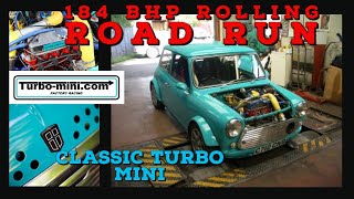 184 BHP Classic Mini Turbo 1310cc 16psi of boost Turbo A-series old school rolling road video.