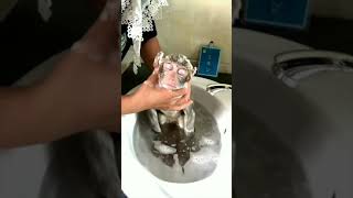 Cute little baby monkey takes shower for his first time in his life!