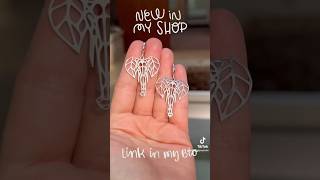 NEW Elephant earrings, art deco geometric in silver coated stainless steel