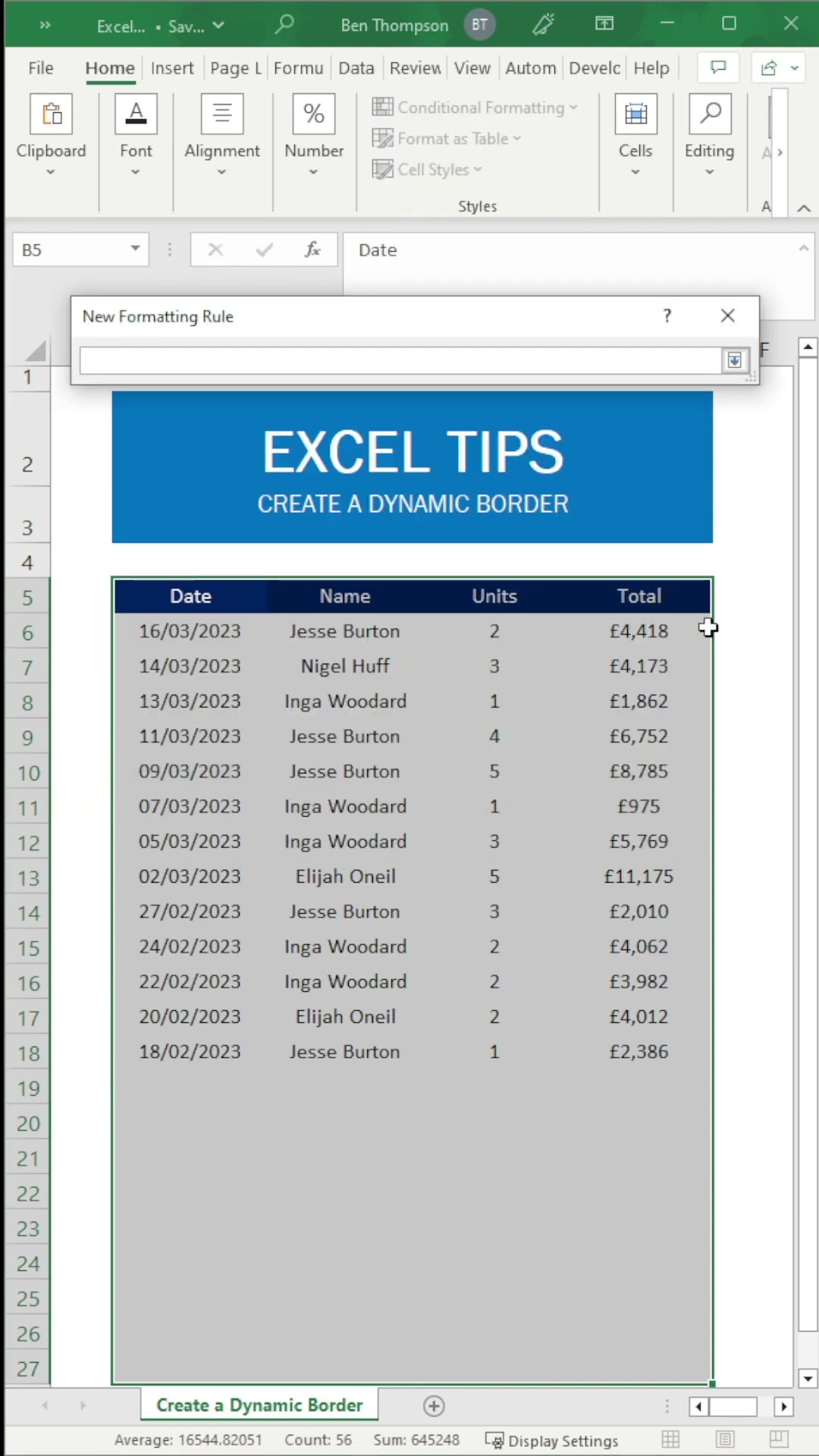 Create Dynamic Borders in Excel with Conditional Formatting #howto, #tutorial