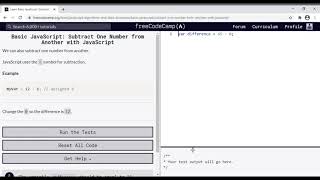 10 - Learn Basic JavaScript - Subtract One Number from Another with JavaScript
