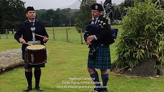 Highland Cathedral at a Scottish Wedding - Bagpiper & Drummer performing at the Drinks Reception