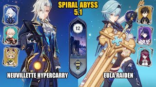 (F2P) Neuvillette Hypercarry & Eula Raiden | Spiral Abyss 5.1 - Floor 12 | Genshin Impact