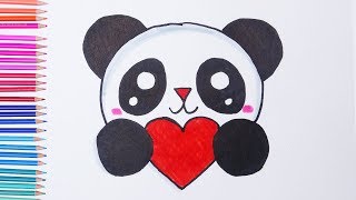 How to draw cute PANDA with heart | Easy drawings