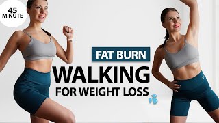 WALK AT HOME- 45 MIN WALKING WORKOUT TO LOSE BELLY FAT | All Standing