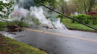 Downed power lines burning