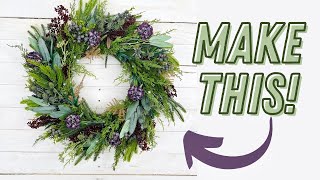 DIY high end realistic winter and spring wreath with faux florals