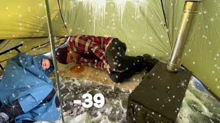 Extreme winter snow storm -34C FREEZING COLD WINTER CAMPING ALONE in a HOT TENT