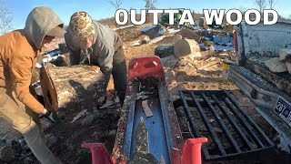 CUTTING FIREWOOD IN THE SNOW