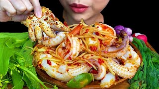 MUKBANG EATING SEAFOOD||SPICY PAPAYA SALAD & SQUID, SHRIMP