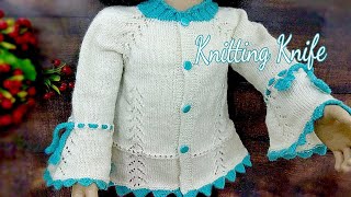 3-5 साल की बच्ची का कार्डिगन, Knit Top/ Cardigan With Bell Sleeves for 3-5 years Old  Knitting Knife