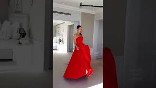 Bella Hadid in quilted Dior red dress at the Cannes film festival