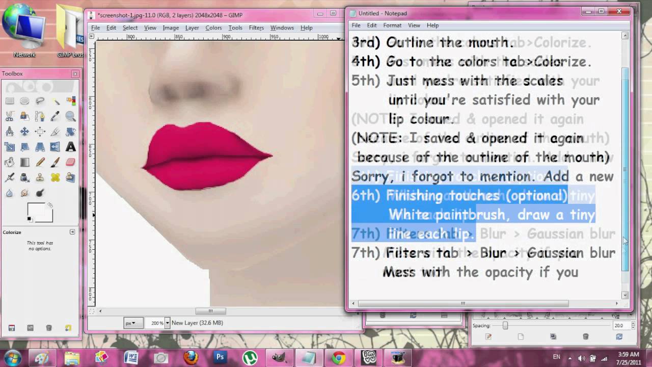 Imvu Gimp Tutorial Colorizing Lips Youtube