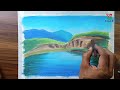 comely mountain lake drawing soft pastel landscape painting lakeside mountain drawing