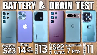 Samsung S23 Ultra vs iPhone 14 Pro Max / S22 Ultra / Xiaomi 13 Pro / OnePlus 11 - BATTERY DRAIN TEST