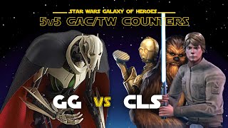 5v5 - Grievous + Nute vs CLS + Threepio \u0026 Chewie | SWGOH GAC GG vs Commander Luke Rebels Counter