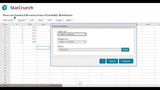 StatCrunch: Calculate Mean and Standard Deviation of a Probability Distribution