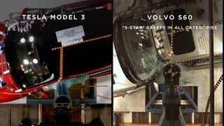CRASH TEST  Tesla Model 3 vs  Volvo S60 side pole impact test