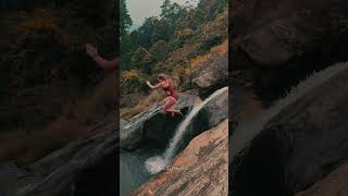 Jumping from Upper Diyaluma Waterfall | Sri Lanka | #short #harithanimnaya #travel #view #srilanka