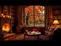 Smooth Jazz, Rain & Fireplace Sounds in Cozy Reading Nook to Work, Study on a Rainy Day