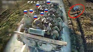 Horrific Moment! How Ukrainian FPV drones mercilessly blow up Russian tanks one by one in Donetsk