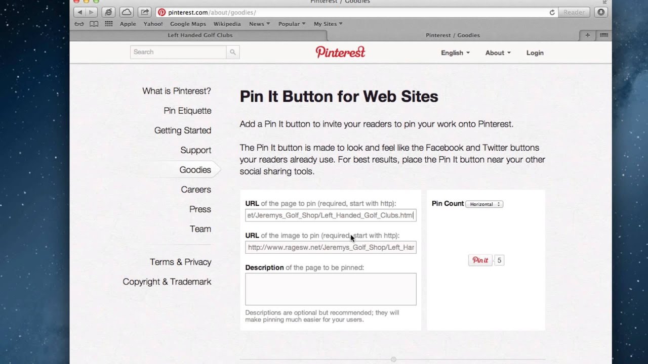 Pinterest For IWeb - Adding A Pin It Button To An IWeb Site - YouTube