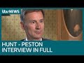 In full: Jeremy Hunt tells Robert Peston no-deal could be as bad as the financial crisis | ITV News