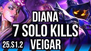 DIANA vs VEIGAR (MID) | 10/1/2, 7 solo kills | NA Grandmaster | 25.S1.2