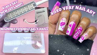 TRYING KIARA SKY'S NEW RECHARGEABLE LED CURING LAMP | EASY GEL X TIPS APPLICATION | VDAY NAILS