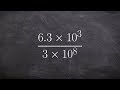 Determining the quotient of two numbers in scientific notation