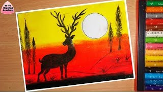 Winter Sunset scenery drawing for beginners with Oil Pastels  step by step
