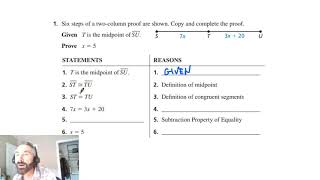 Big Ideas Math Geometry Chapter 2 Section 5 Two column proof Example 2