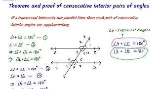 Parallel Lines and Transversal - Consecutive Interior Angles - Proving the Theorem